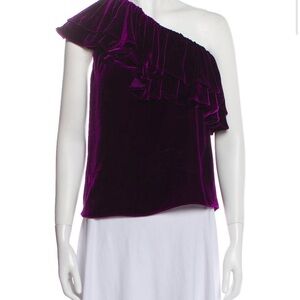 LoveShackFancy Purple Asymmetrical Ruffled Blouse